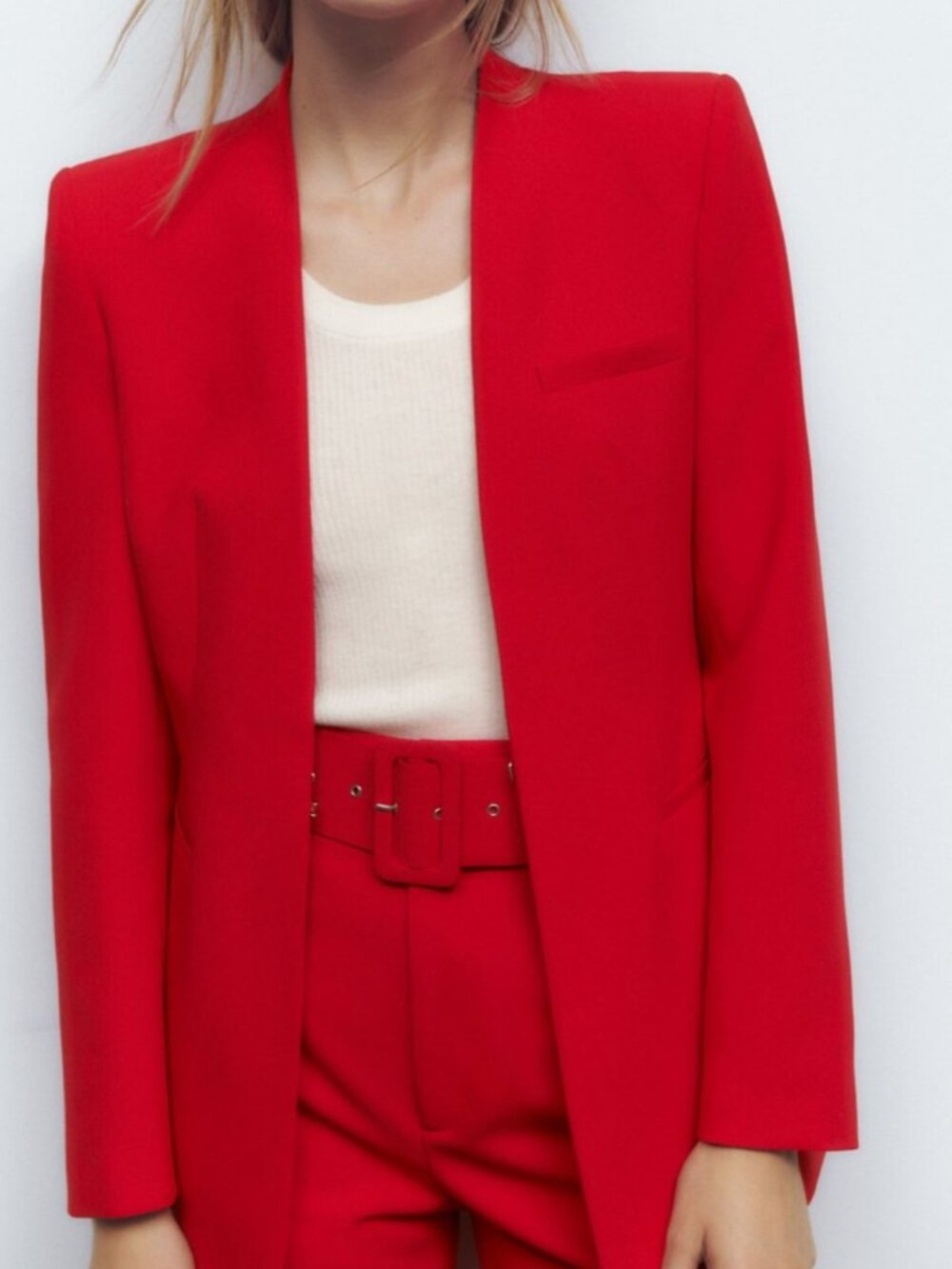 Zara Red Collarless Blazer